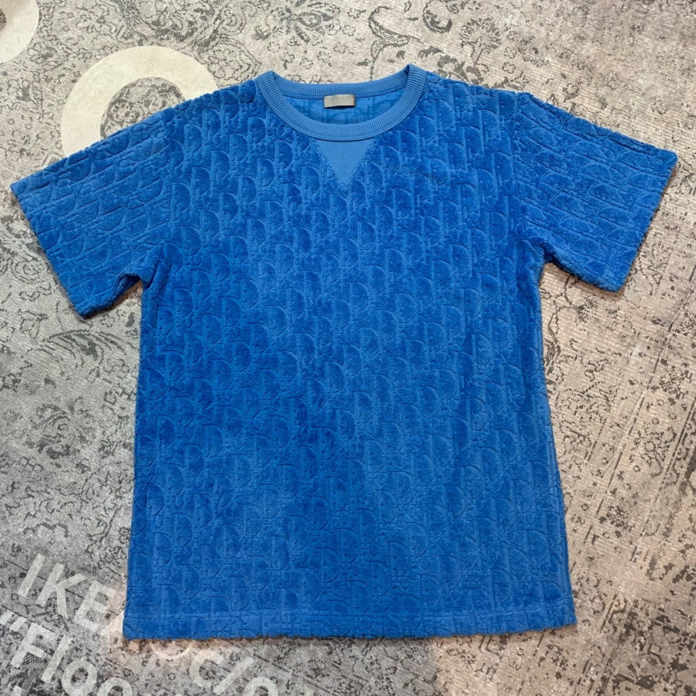Dior Oblique Terry Cotton T-Shirt Mens Medium Blue Excellent 113J692A0614